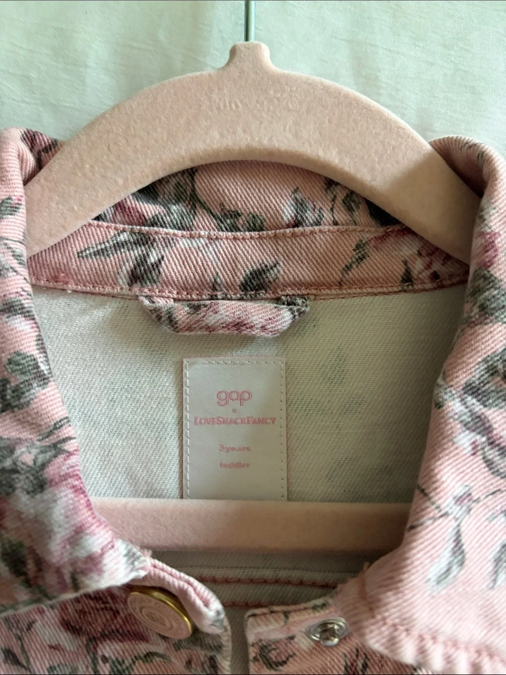 Gap LoveShackFancy Pink Floral Denim Jacket - Toddler 3T
